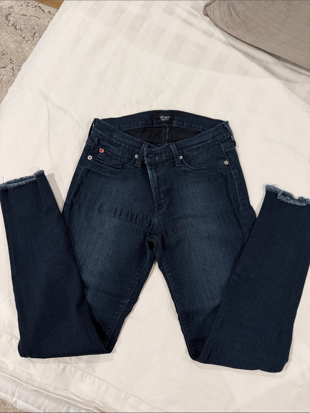 Hudson Jeans Dark Indigo Ankle Frayed-Hem Skinny